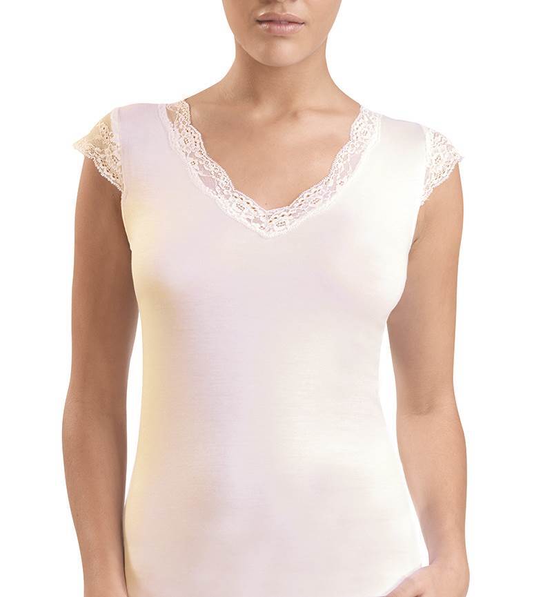 Blackspade Comfort Klasik Dantel T-Shirt-Krem