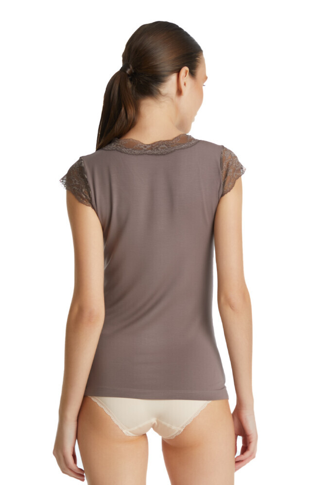Blackspade Comfort Klasik Dantel T-Shirt-Kahverengi