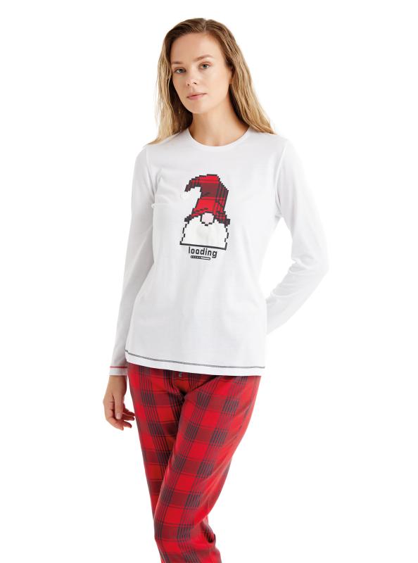 Blackspade 51622 Pamuklu Yuvarlak Yaka Uzun Kollu Kadın Pijama Takımı