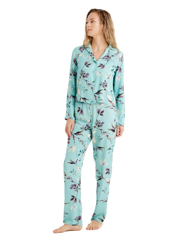 Blackspade 51662 Dokuma Uzun Kollu Kadın Gömlek Pijama Takımı