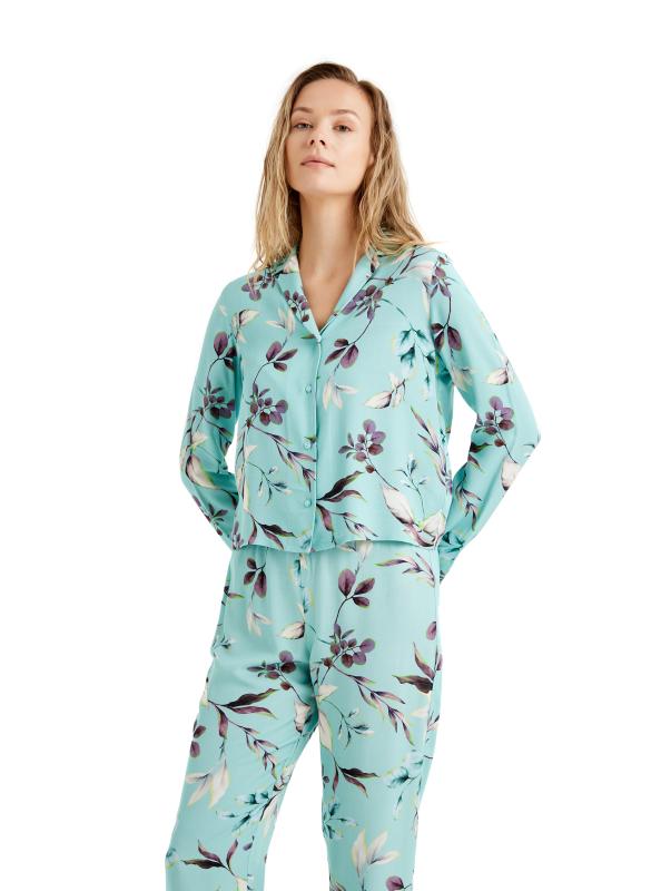 Blackspade 51662 Dokuma Uzun Kollu Kadın Gömlek Pijama Takımı