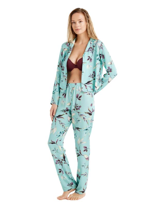 Blackspade 51662 Dokuma Uzun Kollu Kadın Gömlek Pijama Takımı