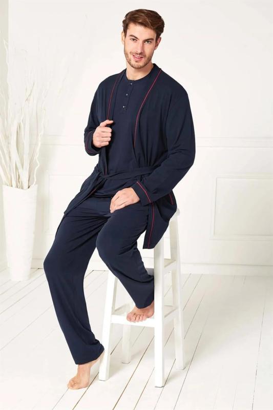 Doreanse 4500 Uzun Kollu Sabahlıklı Modal Kutulu 3 Lü Erkek Pijama Takımı