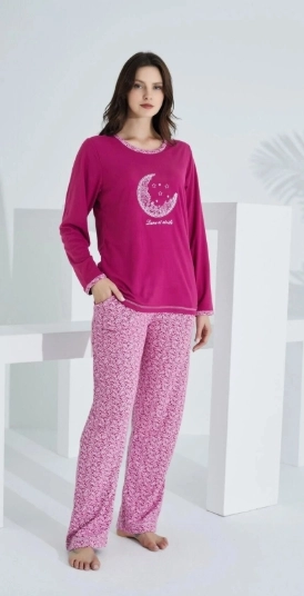 Etoile 98142 Kadın Uzun Kol Pijama Takımı-Fuşya