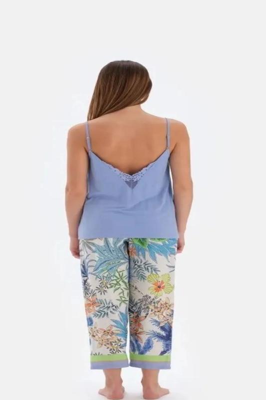 Eros 33534 Pamuklu İp Askılı Sabahlıklı Kadın Pijama Takımı