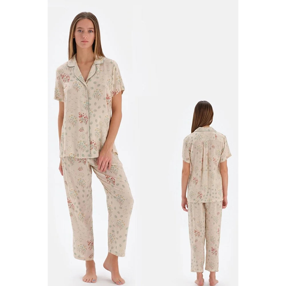 Eros 33550 Pamuklu Gömlek Yaka Önden Düğmeli Pijama Takımı
