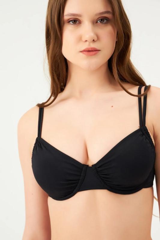 Eros Balenli Toparlayıcı Tek Üst Bikini 827-Siyah