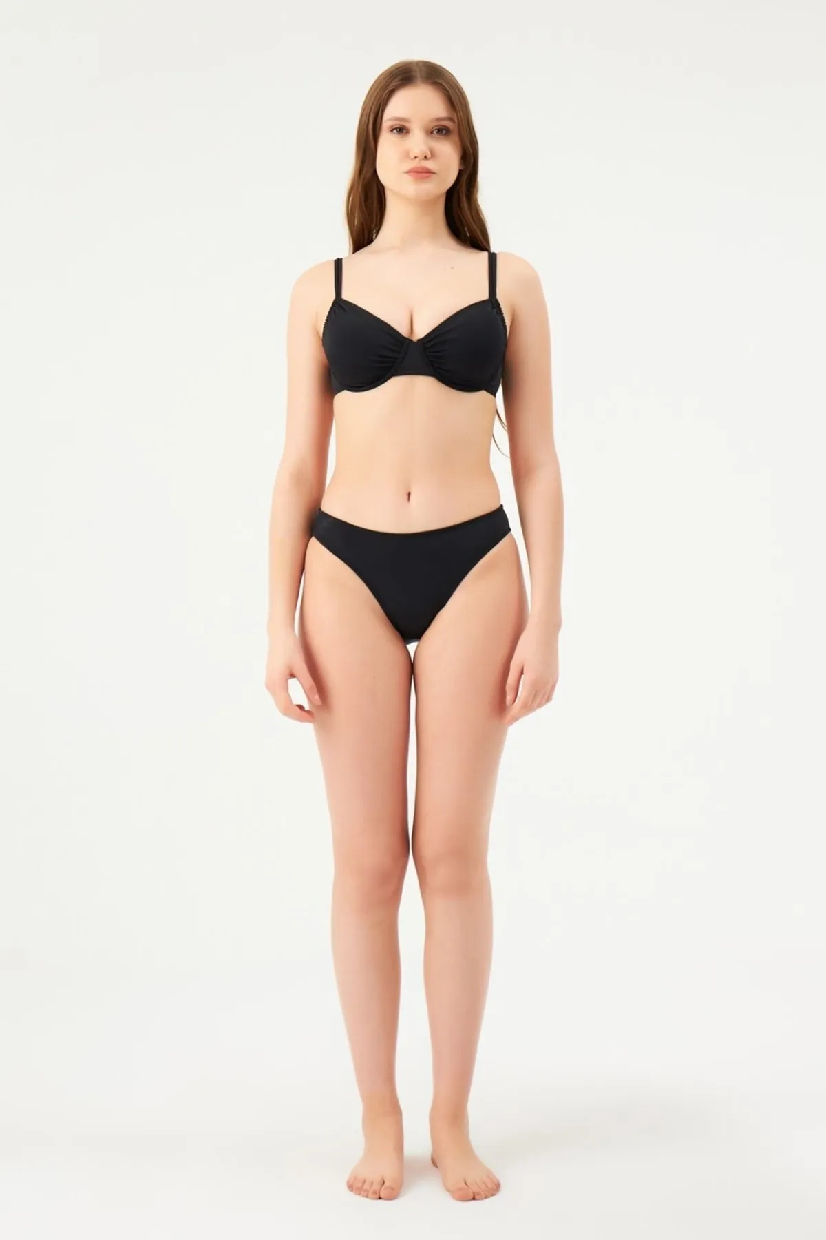 Eros Balenli Toparlayıcı Tek Üst Bikini 827-Siyah