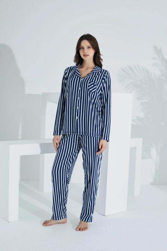 Etoile Ekstra yumuşak Kumaş Uzun Kol Pijama Takımı 98221-Lacivert