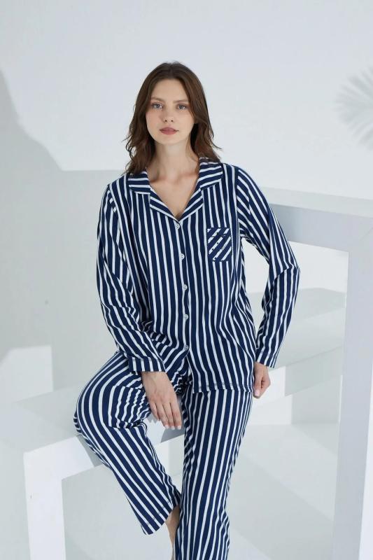 Etoile Ekstra yumuşak Kumaş Uzun Kol Pijama Takımı 98221-Lacivert