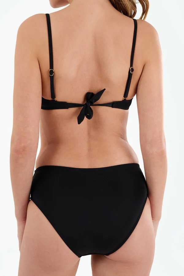 B21190 Straplez Boş Kap Boncuklu Bikini Takım-Siyah