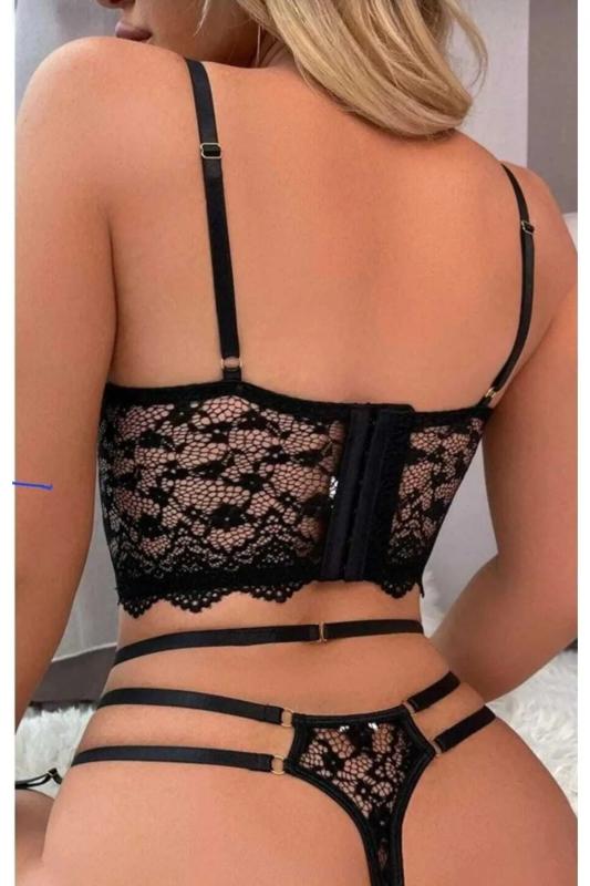 For Dreams 8406 Dantelli Jartiyer Büstiyerli Takım-Si̇yah