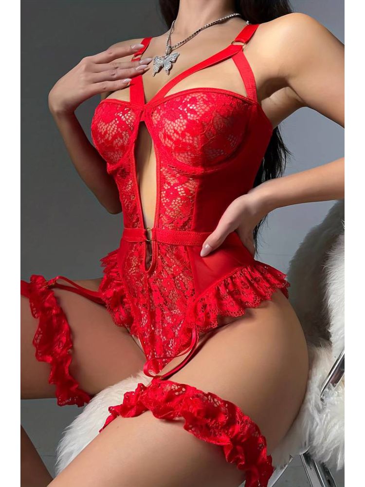 For Dreams 8450 Bacak Bantlı Fantezi Büstiyer Takım