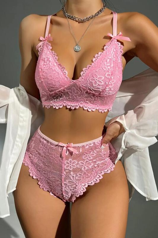 For Dreams 8455 Dantel Bralet Sütyen Takım-Pembe