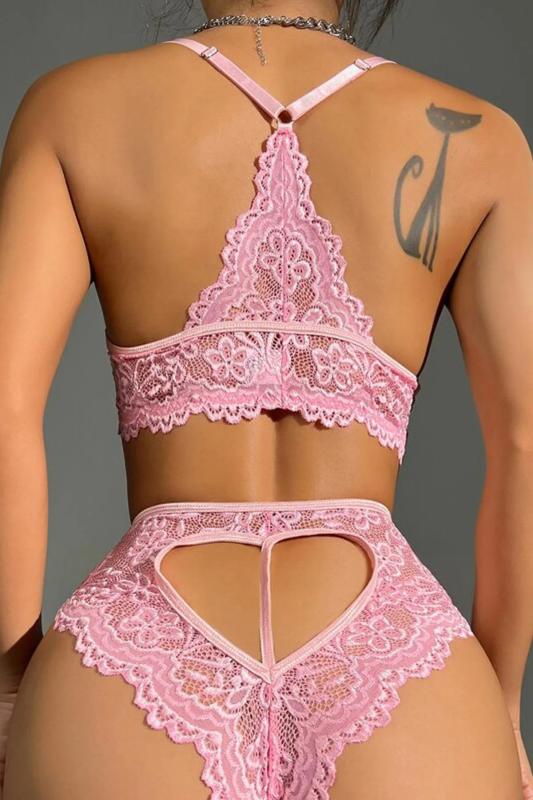 For Dreams 8455 Dantel Bralet Sütyen Takım-Pembe