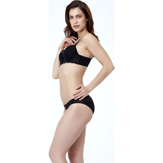 GOLSHAN GARLAND BİG SİZE PLUNGE BRA-Black