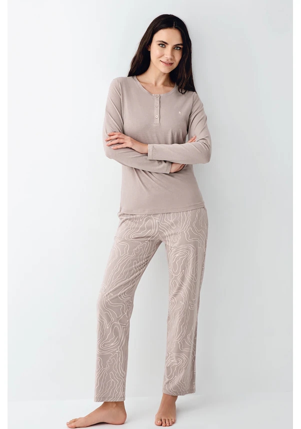 Pierre Cardin 9097 Modal Uzun Kol Kadın Pijama Takımı V1 Vizon
