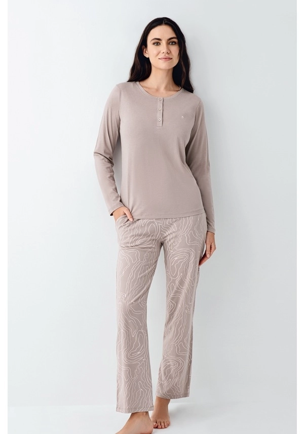 Pierre Cardin 9097 Modal Uzun Kol Kadın Pijama Takımı V1 Vizon