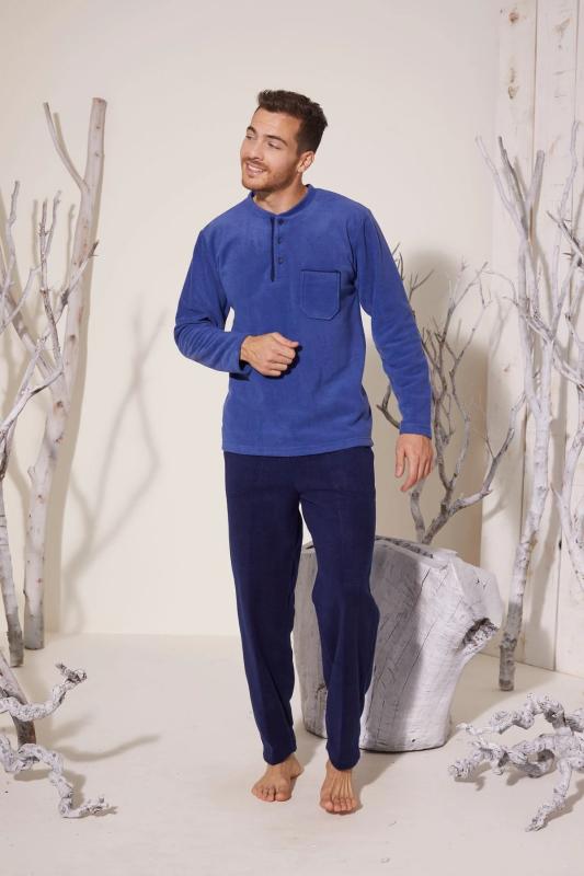 Kly Erkek  Midi Yaka Polar Pijama Takımı 7306-İndi̇go