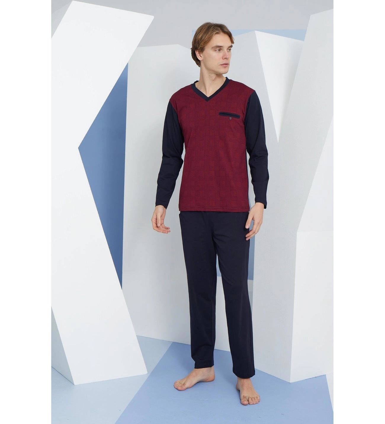 Kly V Yaka Büyük Beden Pijama Takımı 9260-1