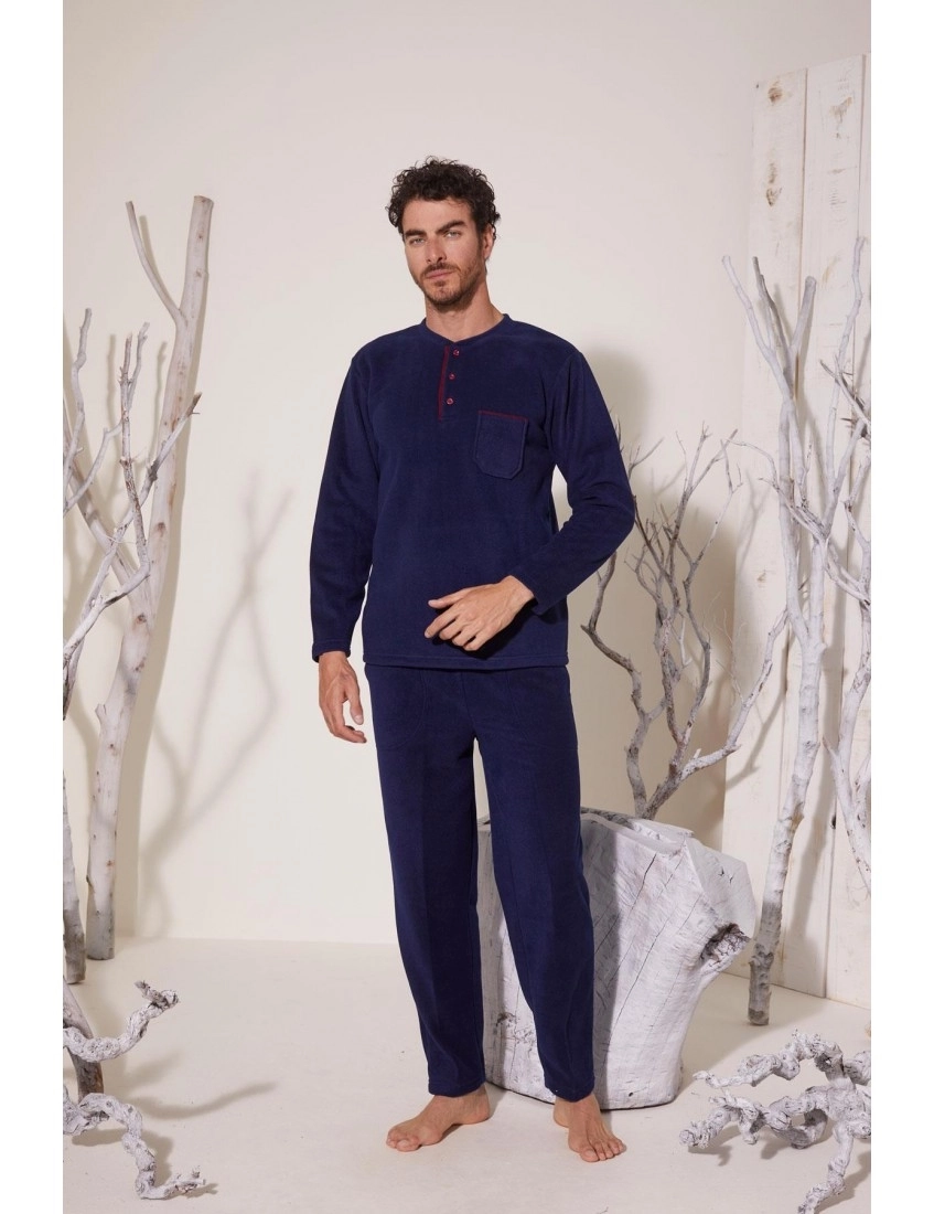 Kly Erkek  Midi Yaka Polar Pijama Takımı 7306-Lacivert