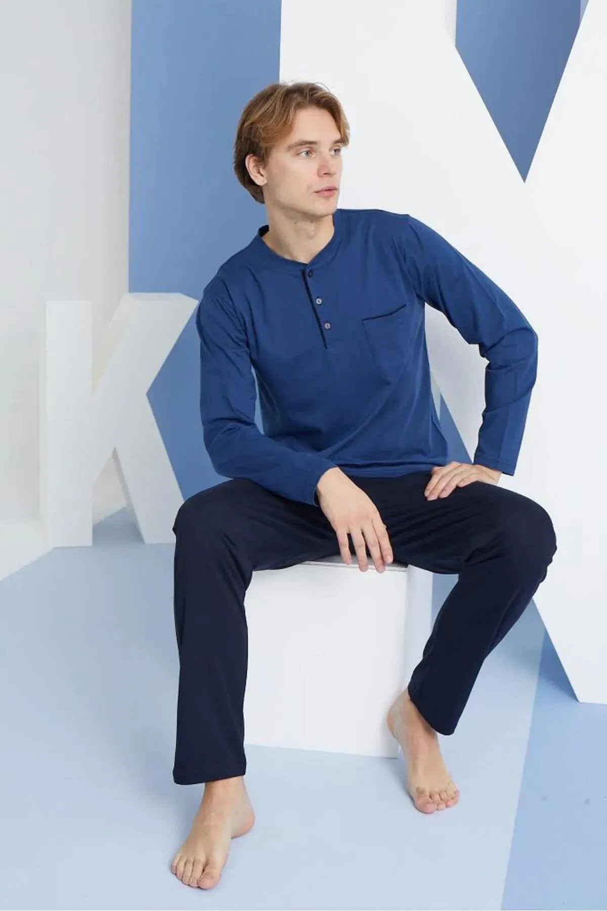 Kly 9250 Pamuklu Uzun Kollu Patlı Erkek Pijama Takımı
