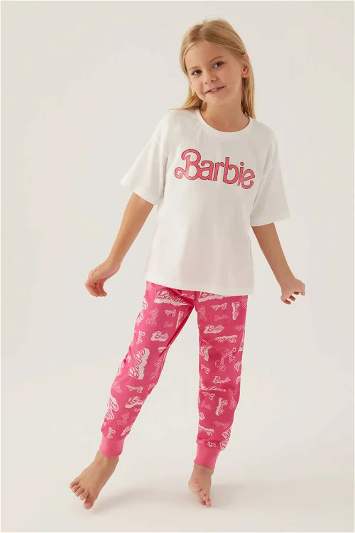 Barbie 1704 Pamuklu Anne Kız Kısa Kollu Kız Çocuk Pijama Takımı