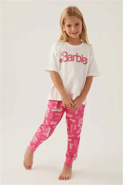 Barbie 1704 Pamuklu Anne Kız Kısa Kollu Kız Çocuk Pijama Takımı