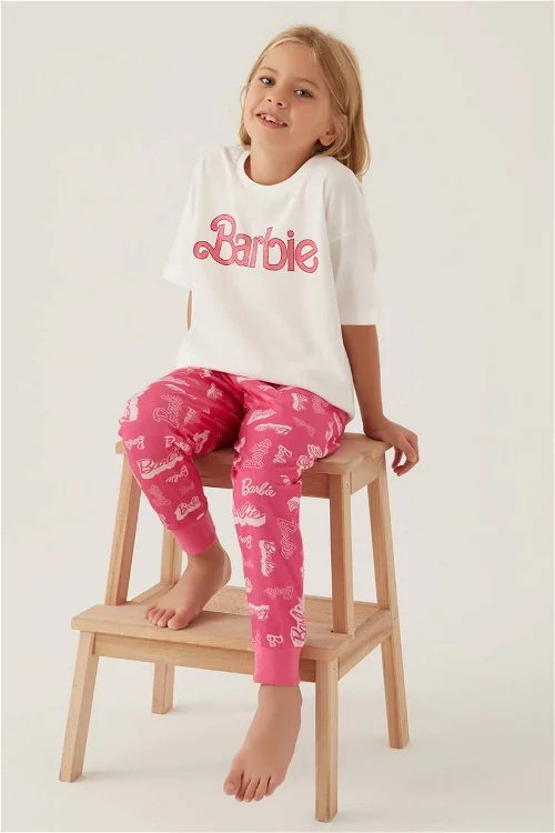 Barbie 1704 Pamuklu Anne Kız Kısa Kollu Kız Çocuk Pijama Takımı