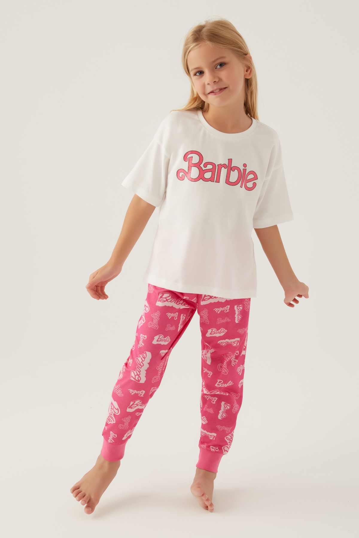 Barbie 1704 Pamuklu Anne Kız Kısa Kollu Kız Çocuk Pijama Takımı