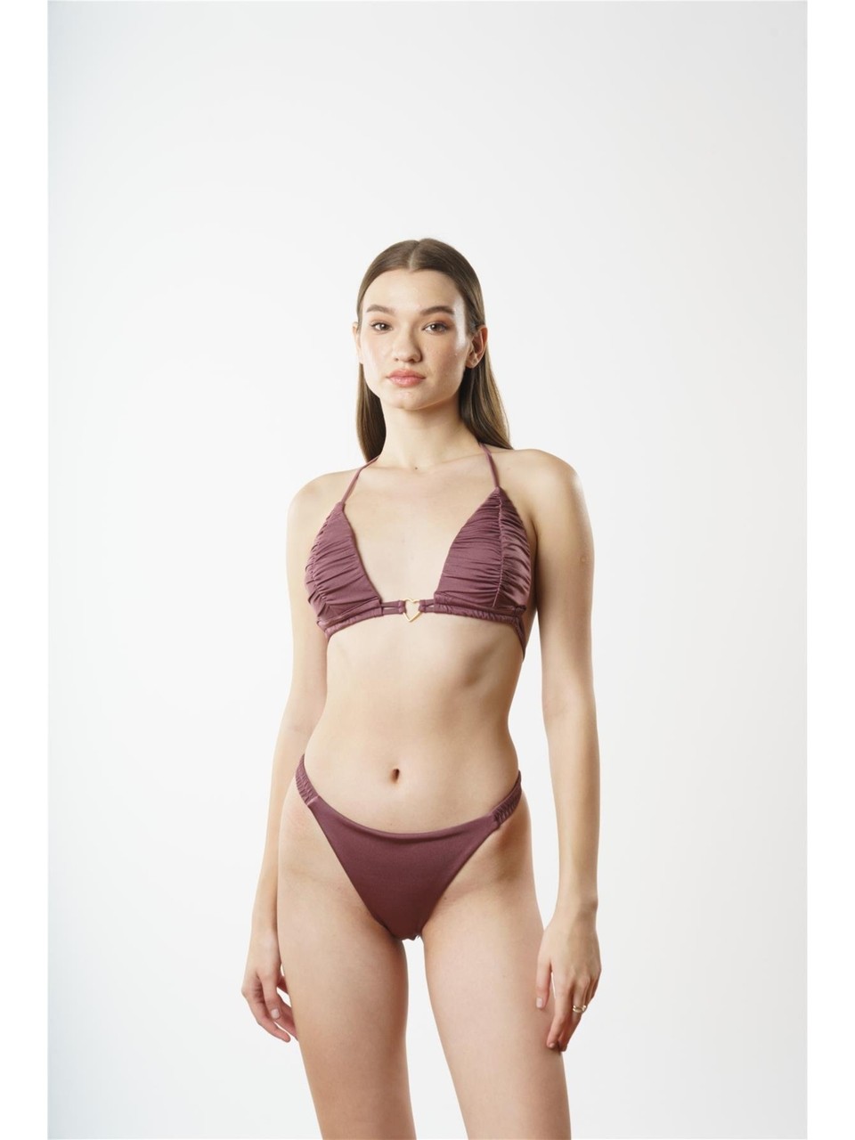 Louren NB1822  DRAPELİ BOŞ KAP ÜÇGEN BİKİNİ TK-Mürdüm