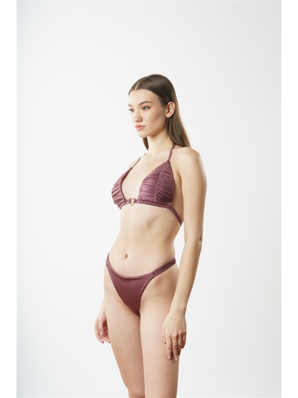 Louren NB1822  DRAPELİ BOŞ KAP ÜÇGEN BİKİNİ TK-Mürdüm
