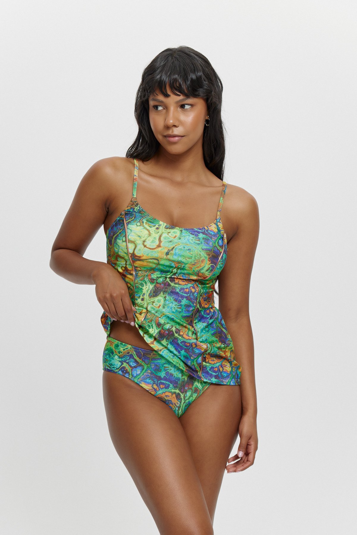 T14002 Biye Detaylı İnce Askılı Tankini