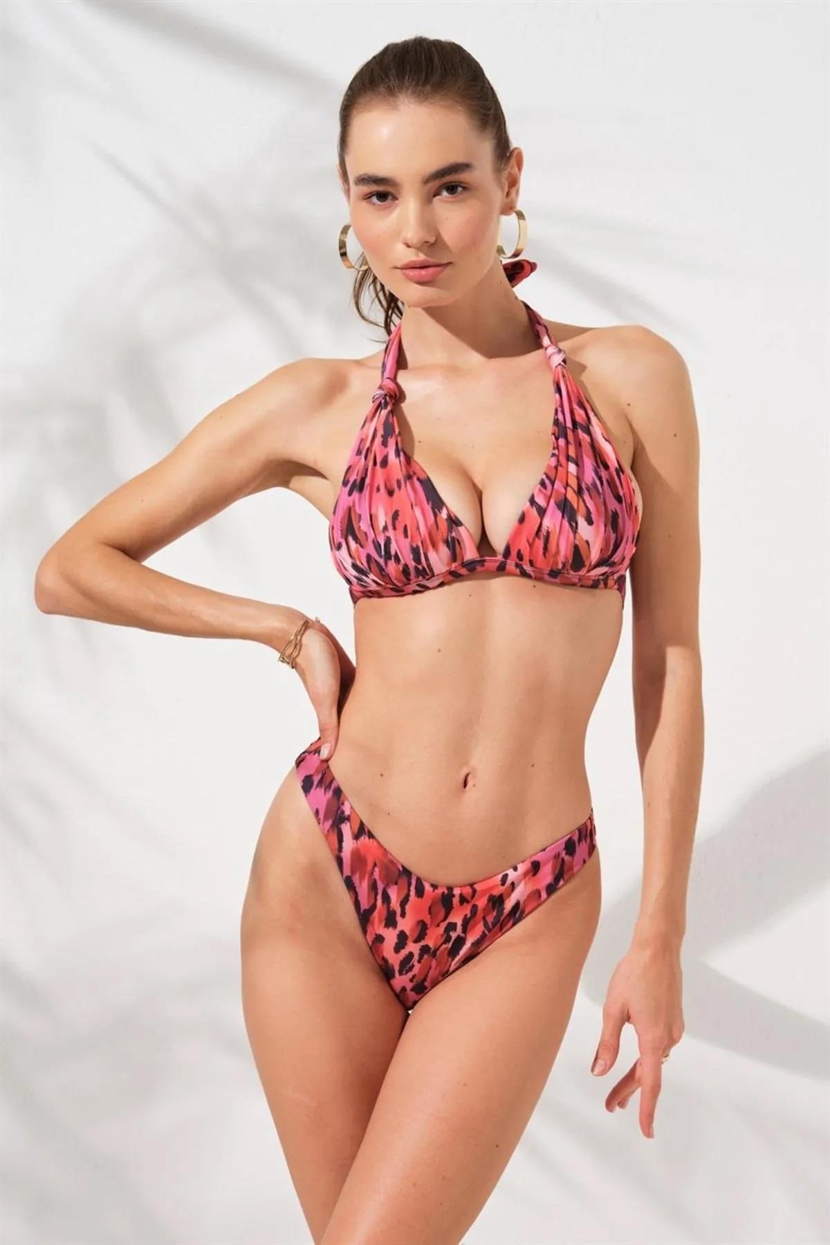 Pierre Cardin Dudi Kaplı Üçgen Dolgulu Bikini Takım Leopar