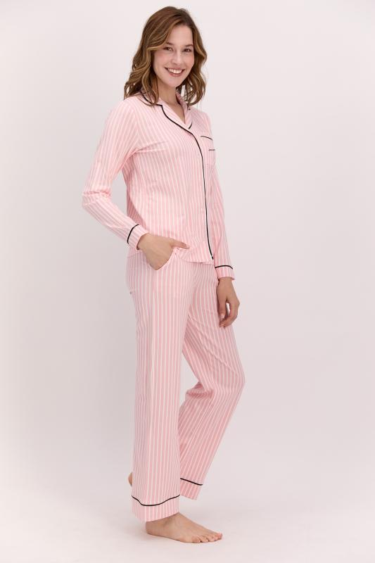 Pierre Cardin 8765 Önden Düğmeli Çizgili Kadın Pijama Takımı