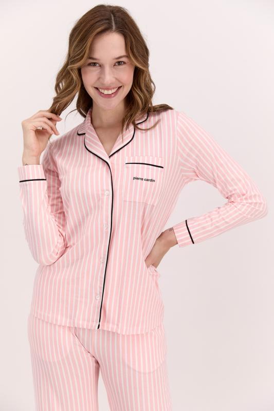 Pierre Cardin 8765 Önden Düğmeli Çizgili Kadın Pijama Takımı