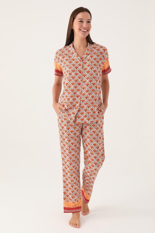 Pierre Cardin 8823 Dokuma Kısa Kollu Önden Düğmeli Kadın Pijama Takımı