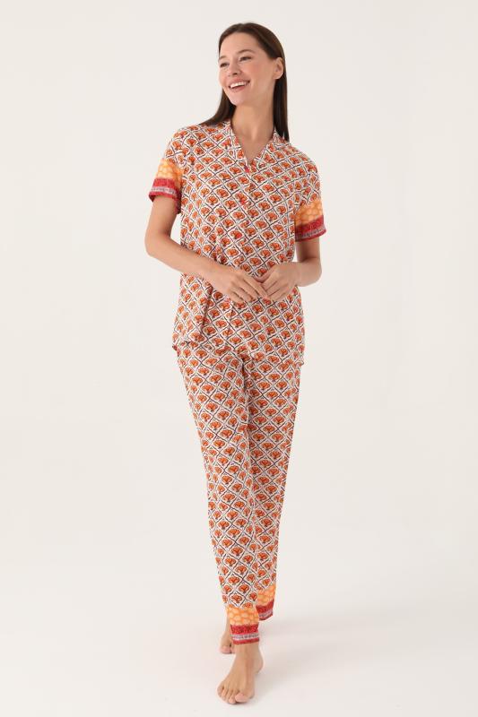 Pierre Cardin 8823 Dokuma Kısa Kollu Önden Düğmeli Kadın Pijama Takımı