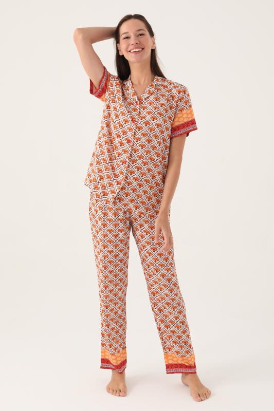 Pierre Cardin 8823 Dokuma Kısa Kollu Önden Düğmeli Kadın Pijama Takımı