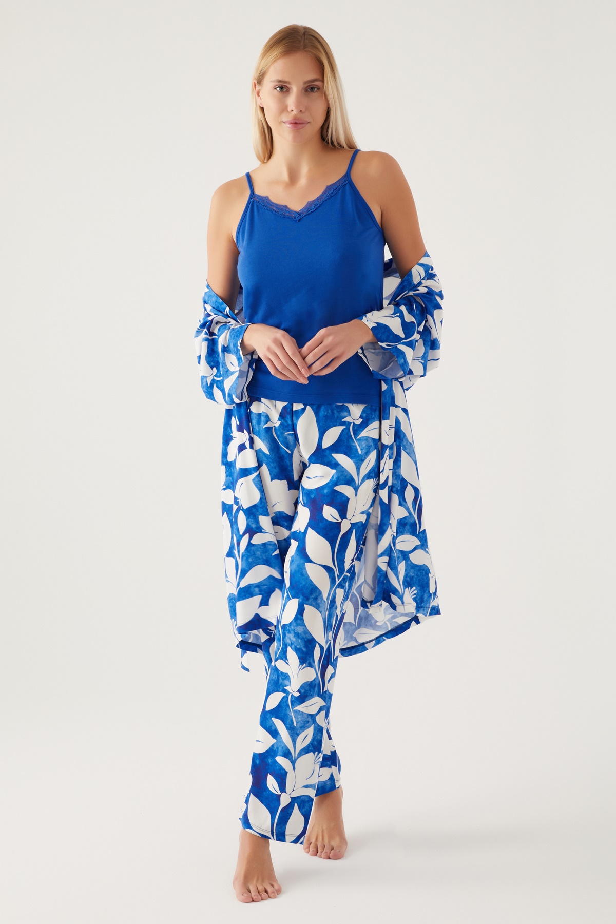 Pierre Cardin 8835 Saks Pamuklu Kadın Sabahlıklı Pijama Takımı