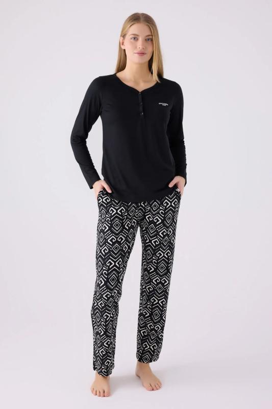 Pierre Cardin 8871 Süprem Uzun Kollu Battal  Kadın Pijama Takımı