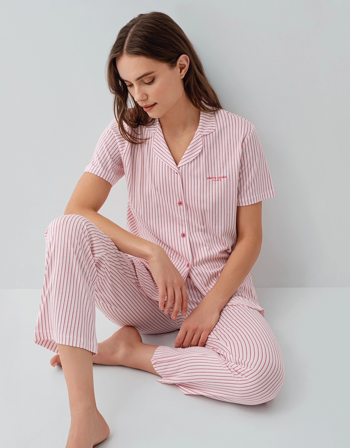 Pierre Cardin 9204  Kadın Kısa Kollu Gömlek Pijama Takımı-Somon