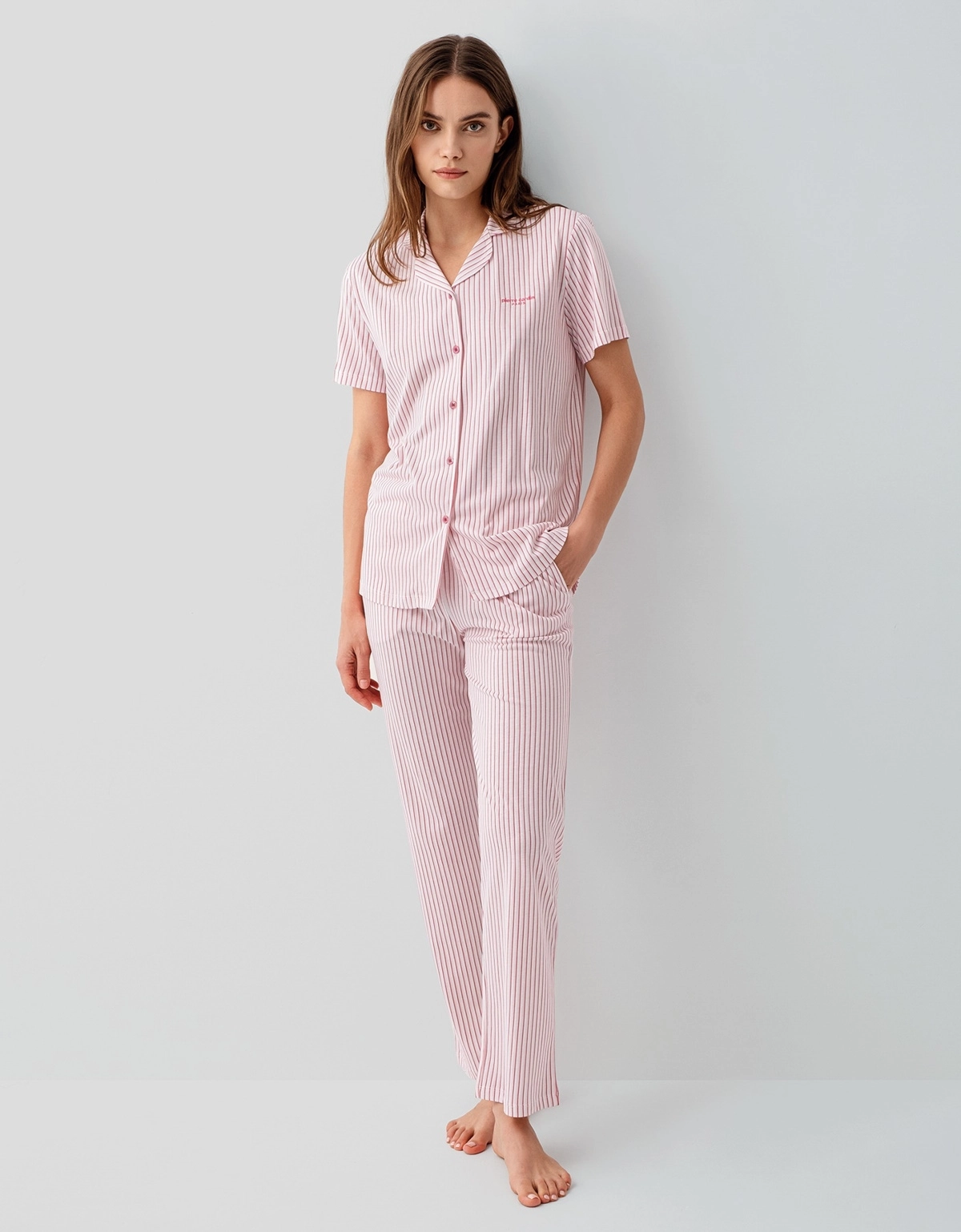 Pierre Cardin 9204  Kadın Kısa Kollu Gömlek Pijama Takımı-Somon