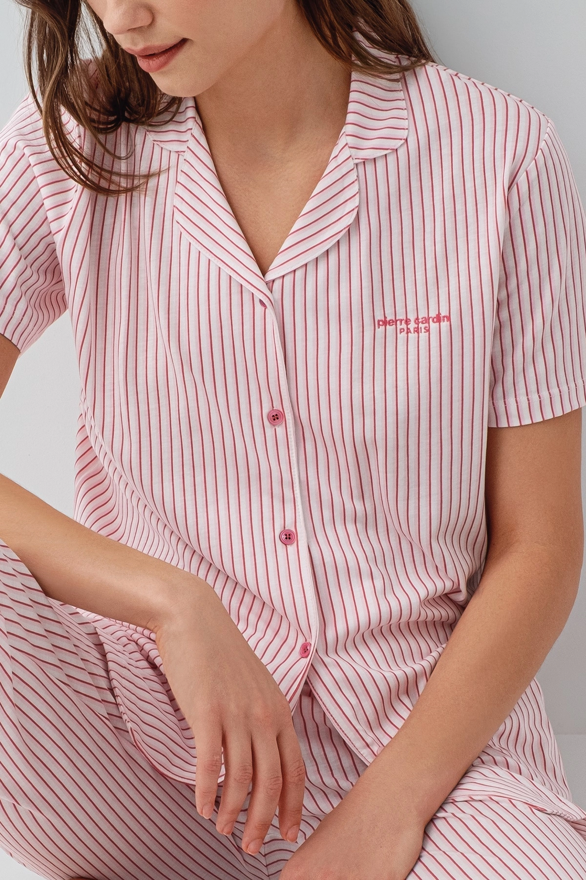 Pierre Cardin 9204  Kadın Kısa Kollu Gömlek Pijama Takımı-Somon