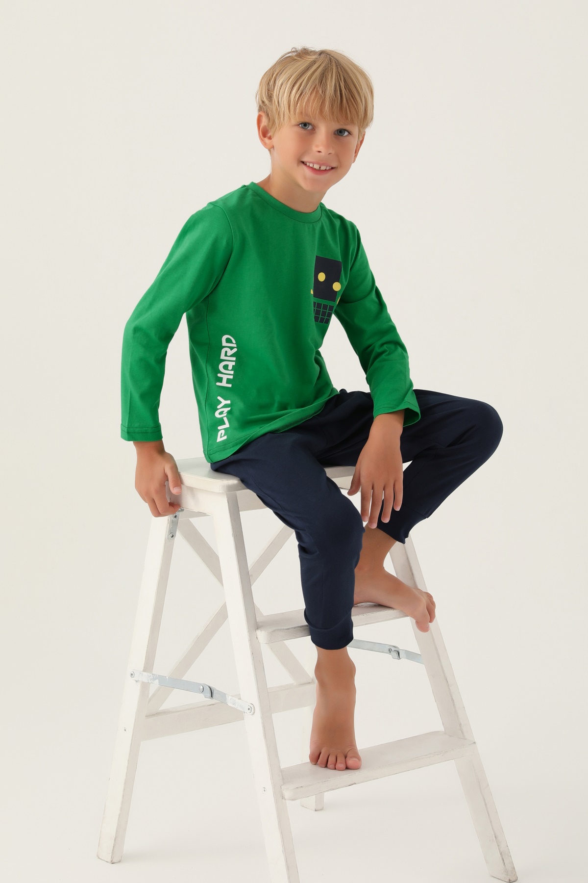 Roly Poly 3338 Pamuklu Uzun Kollu Erkek Çocuk Pijama Takımı