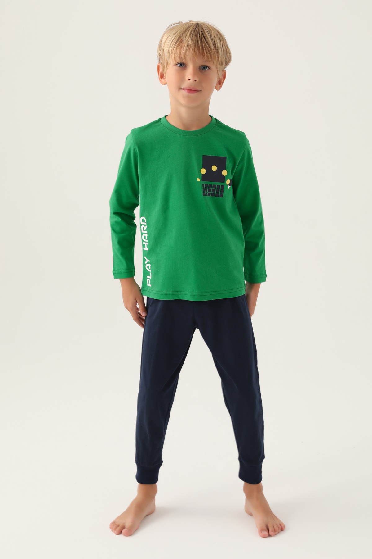 Roly Poly 3338 Pamuklu Uzun Kollu Erkek Çocuk Pijama Takımı