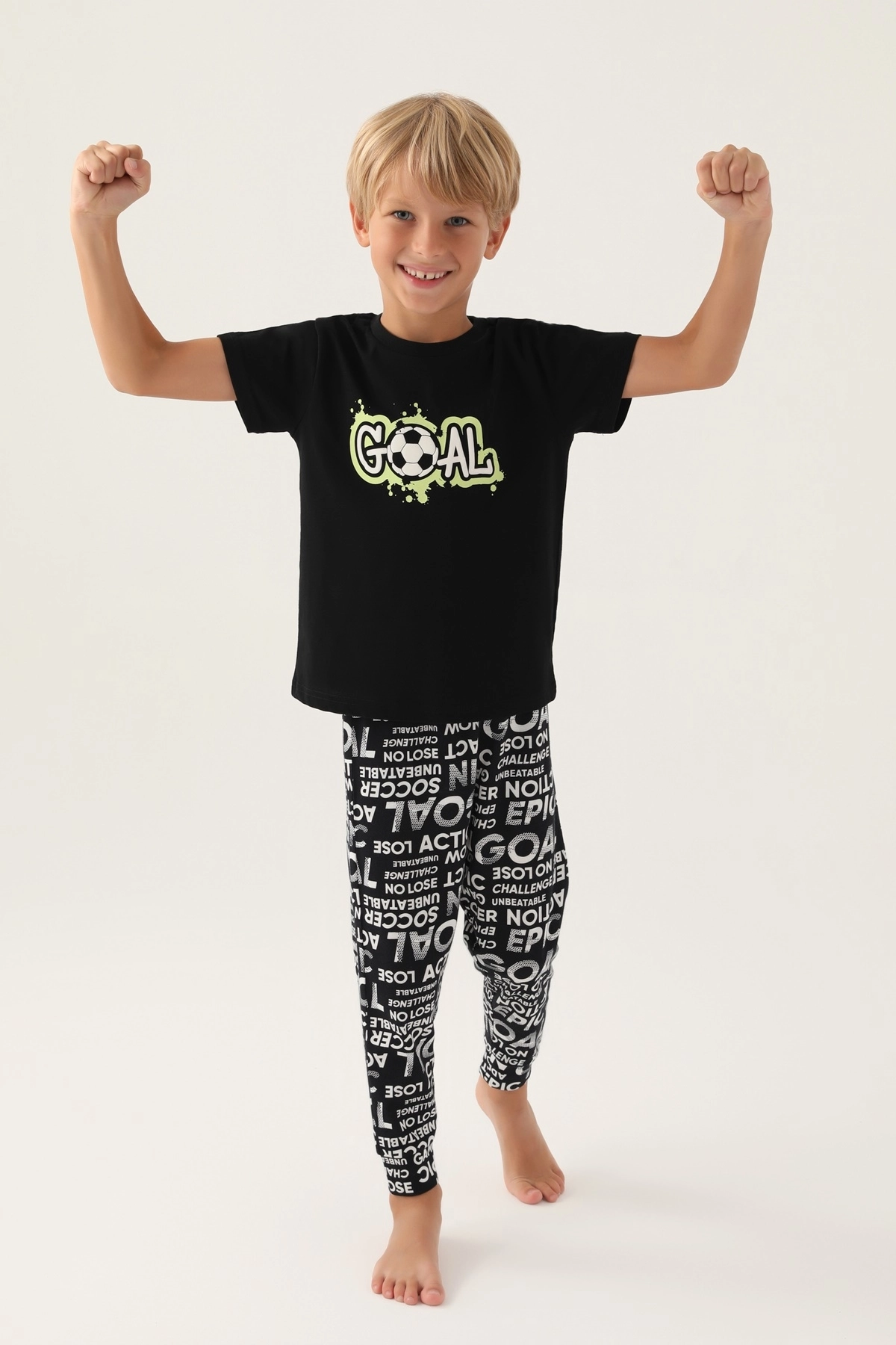 Roly Poly 3344 Pamuklu Kısa Kollu Erkek Garson Pijama Takımı-Si̇yah