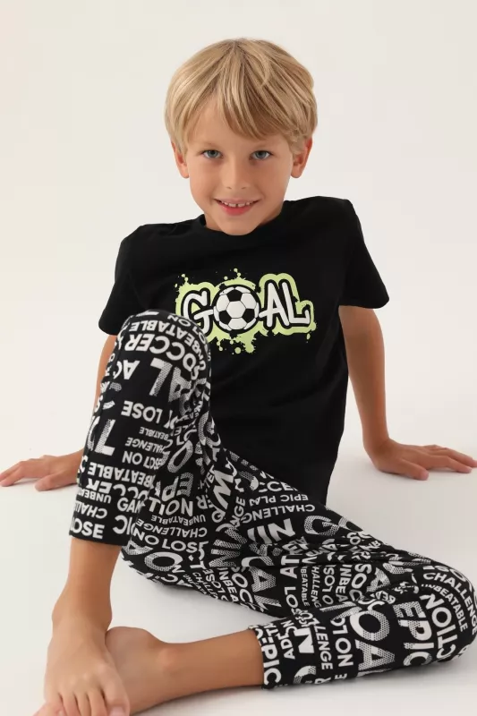 Roly Poly 3344 Pamuklu Kısa Kollu Erkek Garson Pijama Takımı-Si̇yah