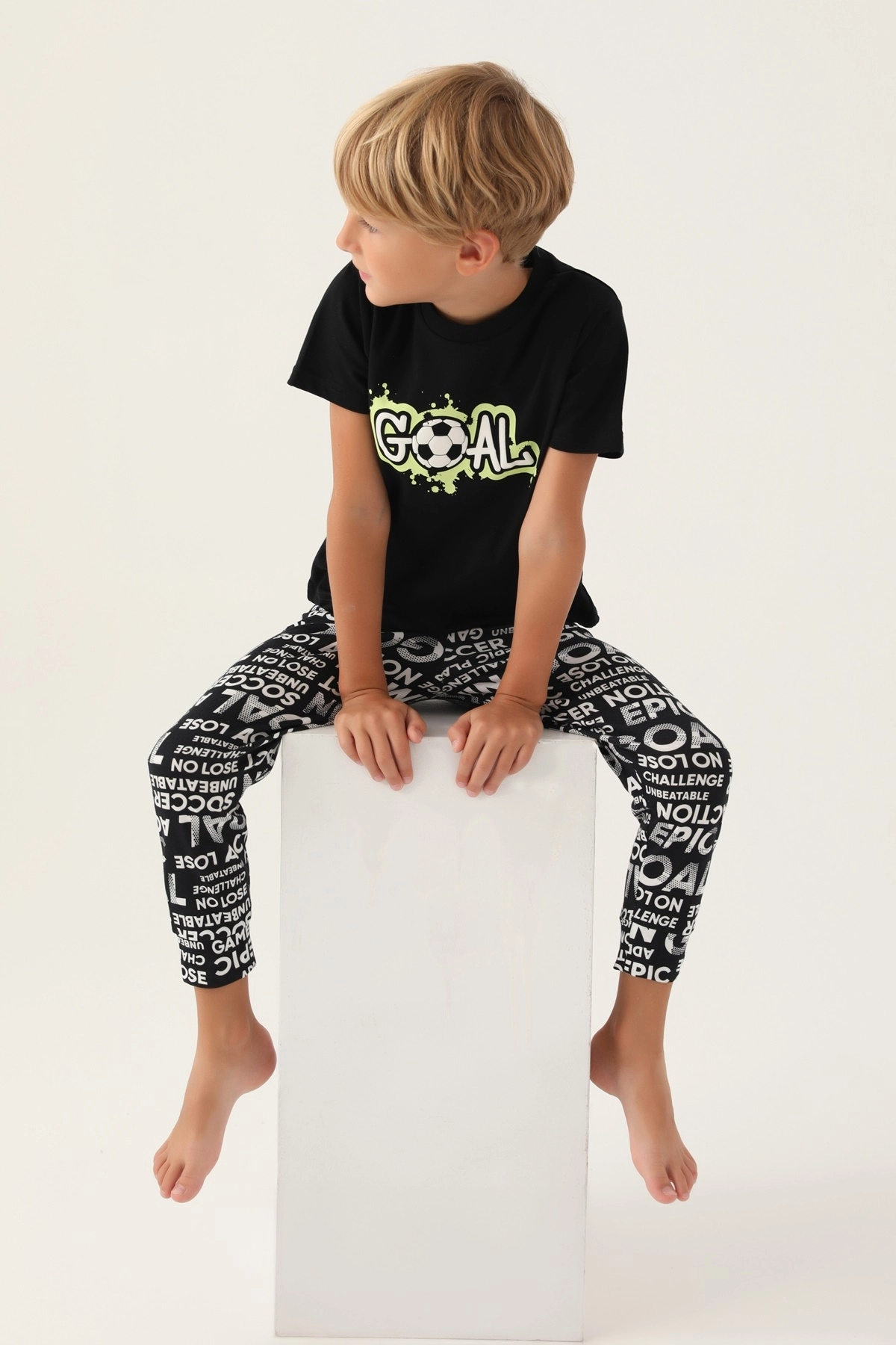Roly Poly 3344 Pamuklu Kısa Kollu Erkek Garson Pijama Takımı-Si̇yah