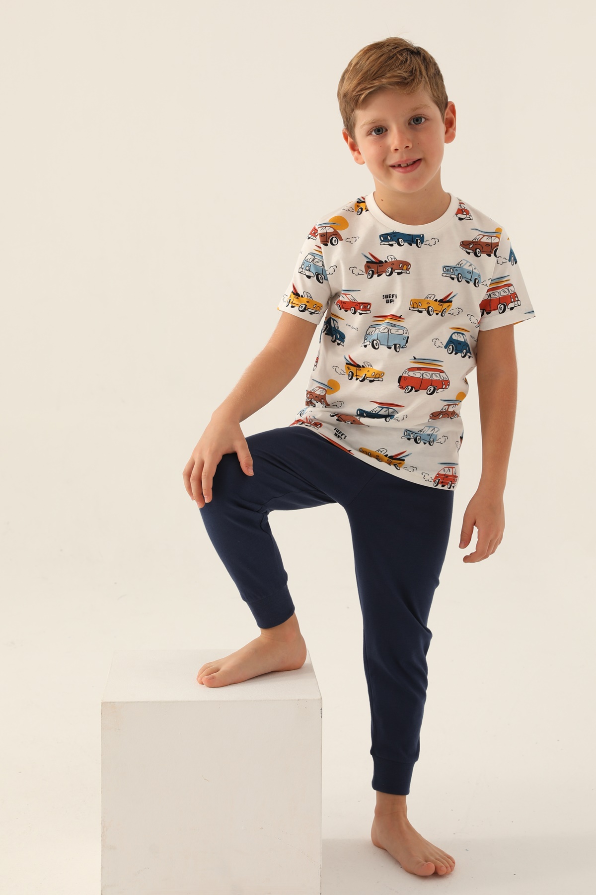 Roly Poly 3358 Pamuklu Desenli Erkek Garson Kısa Kol Pijama Takımı